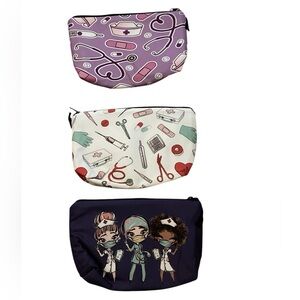 Nurse Cosmetic Bag Small Zip Pouch – 3 Pack, 8”x5.5”, Padded, Nursing Gift - NEW